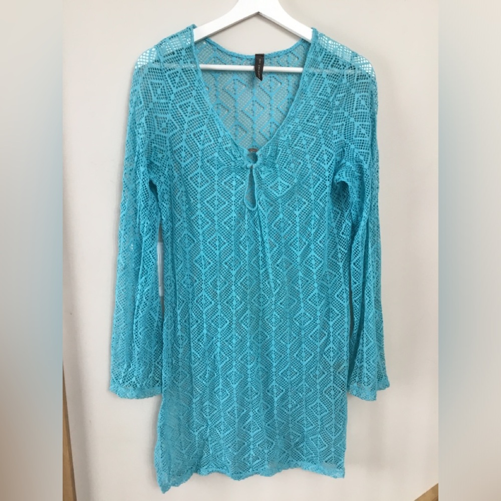 Lady Hathaway Turquoise Crochet Beach Coverup Dress